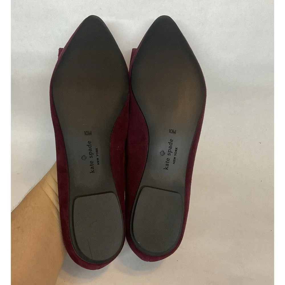 Kate Spade new york Burgundy Velvet Ballet Flats Size 10 Bow Logo Accent Women's